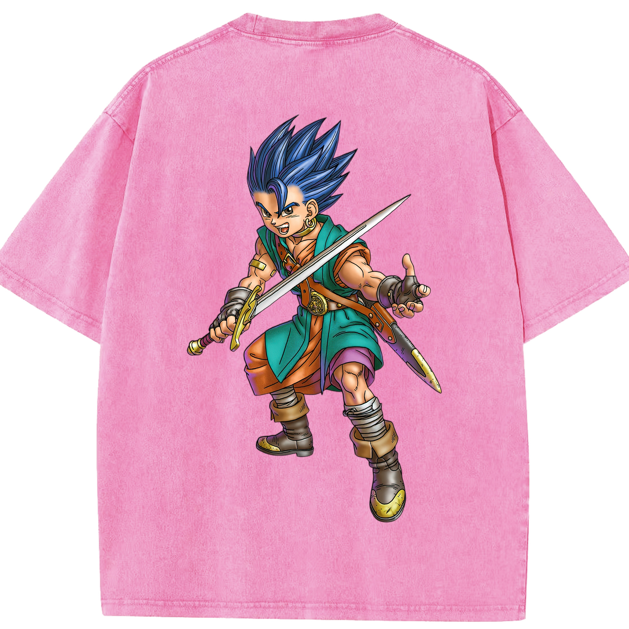 （画像用） ドラゴンクエスト Doragon Kuesuto Dragon Quest 綿100% ヴィンテージ風 半袖Tシャツ（背面プリント）